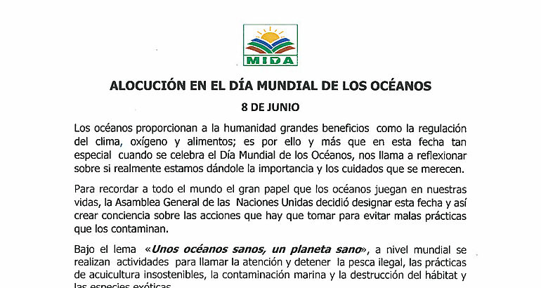 alocucin por el dia   mundial  de  los  oceanos