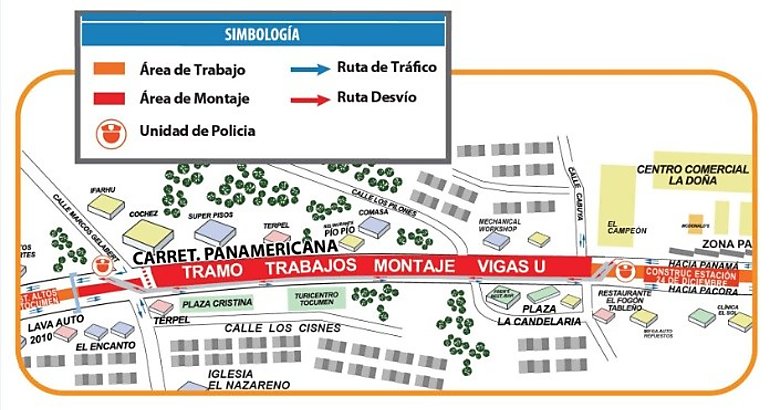 Inhabilitacin de carriles por montaje de vigas en la Carretera Panamericana 