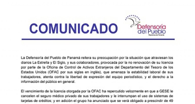 Comunicado Defensora del Pueblo