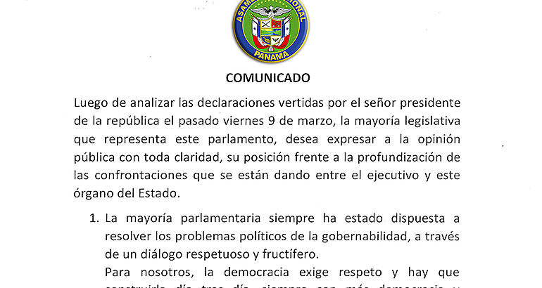 Manifiesto de la Asamblea ante choque de poderes 