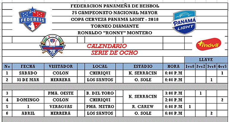  Calendario Oficial de la Serie de Ocho