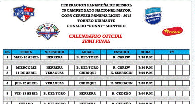 Calendario Oficial de la Serie Semifinal del Campeonato de Bisbol Mayor