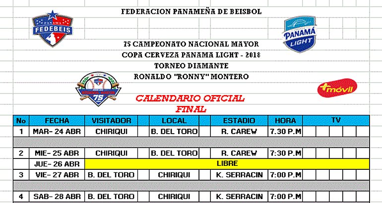 Calendario Oficial de la Final del Bisbol Mayor