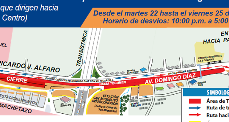 Inversin de carriles en el puente vehicular de San Miguelito carriles que dirigen hacia Panam Centro 