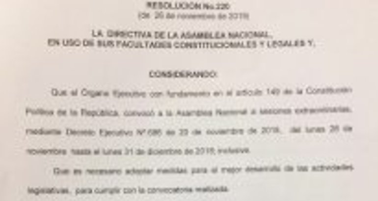 Asamblea Nacional habilita el viernes para sesionar