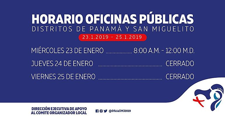 Oficinas pblicas cerrarn del 23 al 25 de enero por JMJ