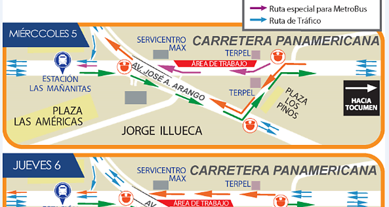 Desvo en Carretera Panamericana por desmontaje de puente peatonal de Las Maanitas 