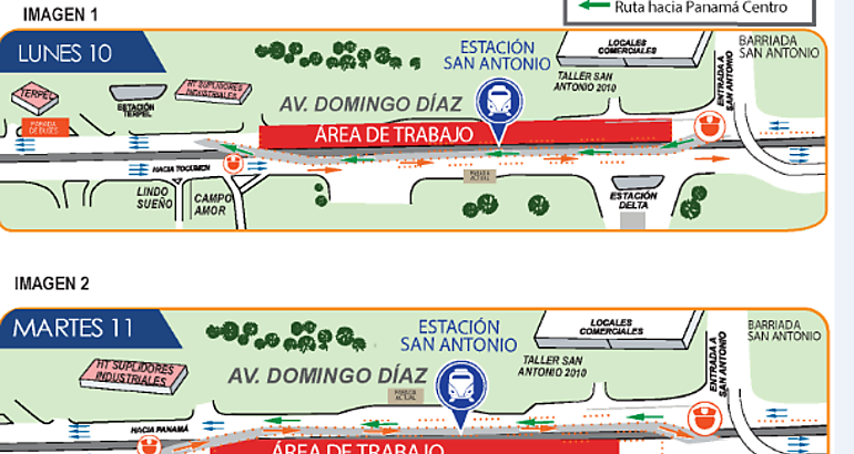 Desvo en la Av Domingo Daz a la altura de San Antonio por desmontaje de puente peatonal provisional 