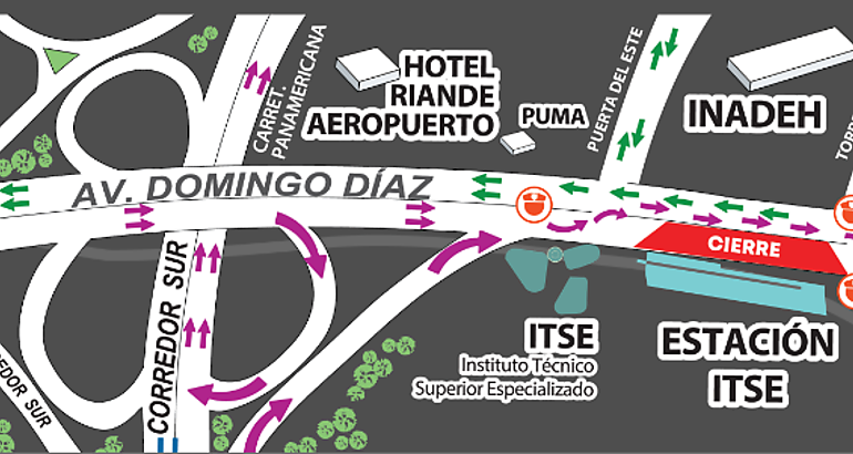 Inversin de carriles en la Ave Domingo Daz por la instalacin del revestimiento de la cubierta de la Estacin ITSE