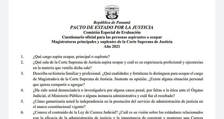 12 preguntas del cuestionario para los  aspirantes  a Magistrados  y Suplentes