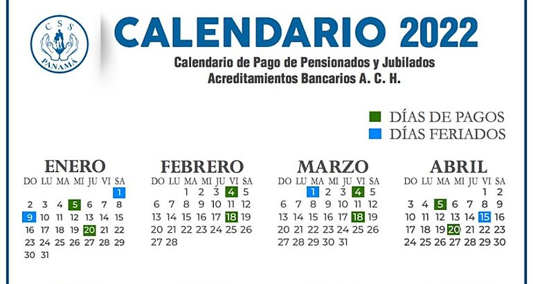 Calendario de jubilados y pensionados para el 2022